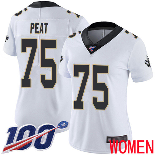 New Orleans Saints Limited White Women Andrus Peat Road Jersey NFL Football #75 100th Season Vapor Jersey